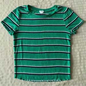 Garage Green Striped Lettuce Edge Baby Tee